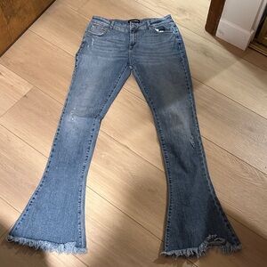 Retrofete Denim Flare Jeans with Frayed Hem